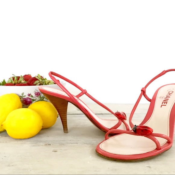SOLD. CHANEL Ladybug 3.5” Heel Pink Leather Sandal - Picture 2 of 7